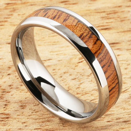 6mm Natural Hawaiian Koa Wood Inlaid Tungsten Oval Wedding Ring
