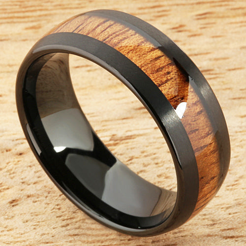 Black Tungsten Hawaiian Koa Wood Rings Mens Wedding Ring Barrel 8mm Hawaiian Ring