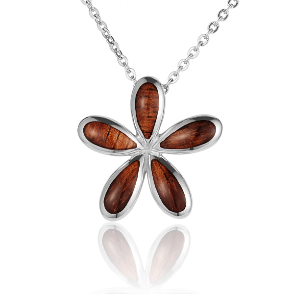 KOA Wood inlaid Sterling Silver Plumeria Pendant