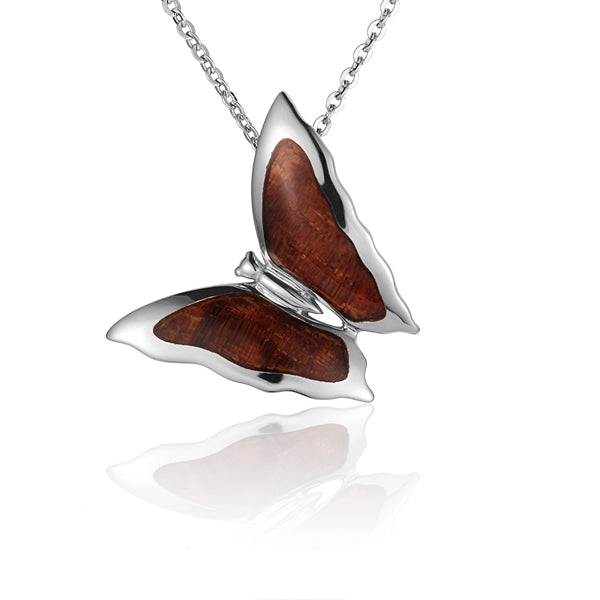 KOA Wood inlaid Sterling Silver Butterfly Pendant
