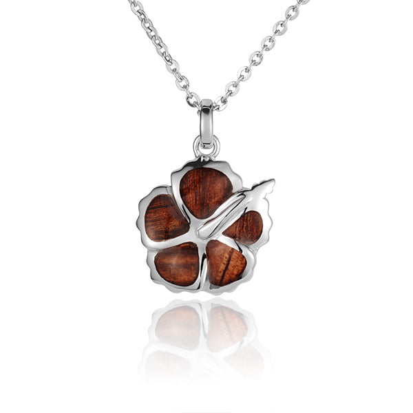 KOA Wood inlaid Sterling Silver Hibiscu Pendant