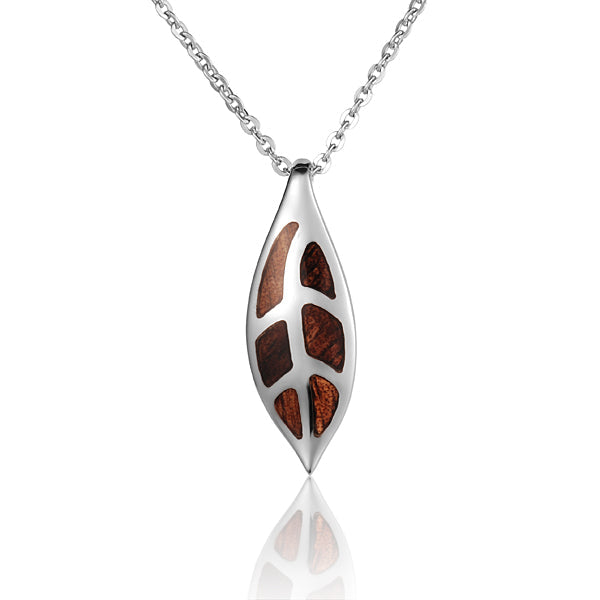 Sterling Silver Maile Leaf Koa Wood Inlaid Pendant