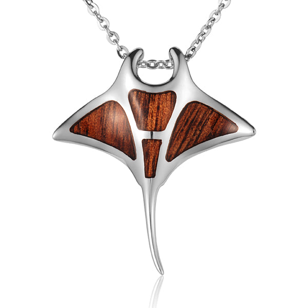 Koa Wood Inliad Sterling Silver Monta Ray Pendant