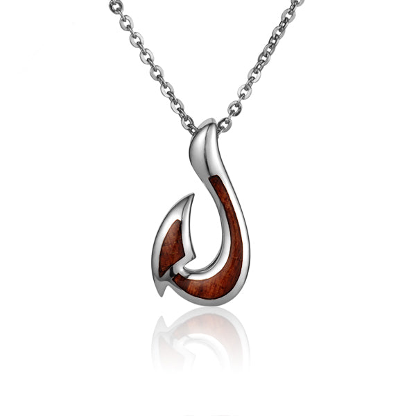 Hawaiian Jewelry Koa Wood Solid Silver Fishhook Pendant