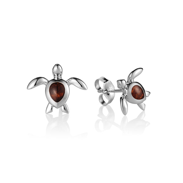 KOA Wood inlaid Sterling Silver Honu Earring