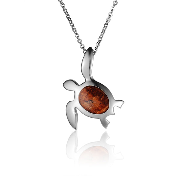 Hawaiian Jewelry Koa Wood Solid Silver Honu( Hawaiian Jewelry Turtle) Pendant