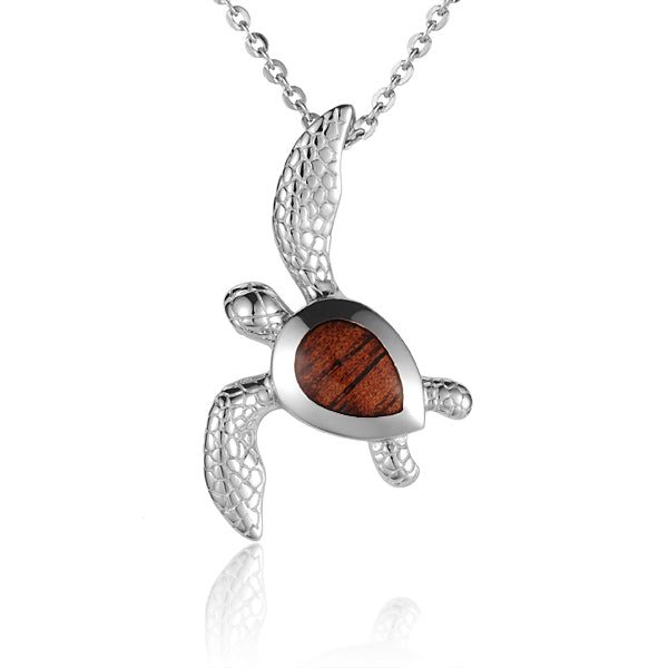 Hawaiian Jewelry Koa Wood Solid Silver Turtle Pendant