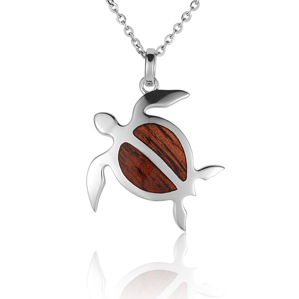 KOA Wood inlaid Sterling Silver Honu Pendant