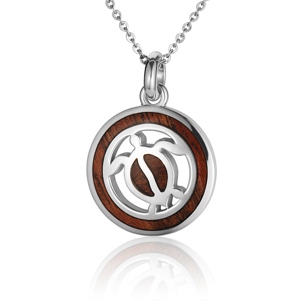 Hawaiian Jewelry Koa Wood inlaid Solid silver Honu Pendant