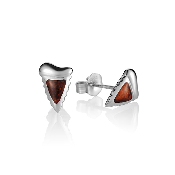 KOA Wood inlaid Sterling Silver Shark Teeth Shape Earring