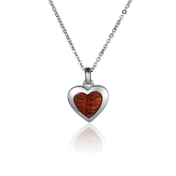 Hawaiian Jewelry Koa Wood inlaid Solid Silver Heart Pendant