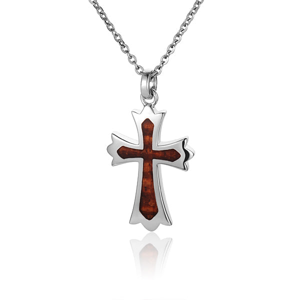 KOA Wood inlaid Sterling Silver Cross Pendant