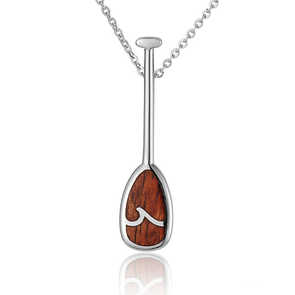 Hawaiian Jewelry Koa Wood inlaid Solid Silver Paddle Pendant
