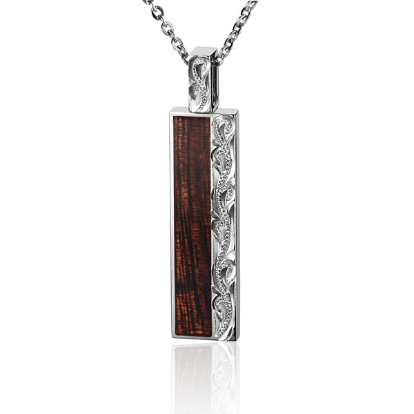 Hawaiian Hand-made Scroll Engraving Koa Wood Inlaid Vertical Pendant