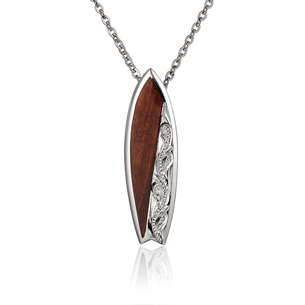 Koa Wood Inlaid Hand-made Scroll Engraving Surfboard Pendant Small Size
