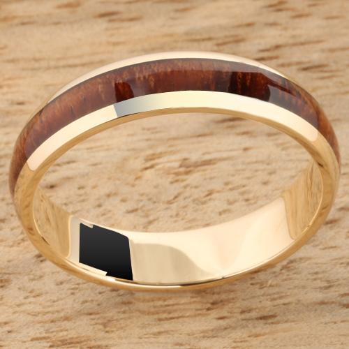 14K Yellow Gold Koa Wood Ring 5mm Band Dome Shape