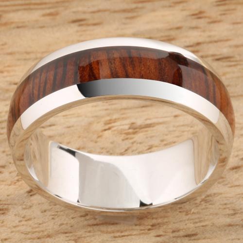 14K White Gold Natural Hawaiian Koa Wood Inlaid Wedding Ring 7mm
