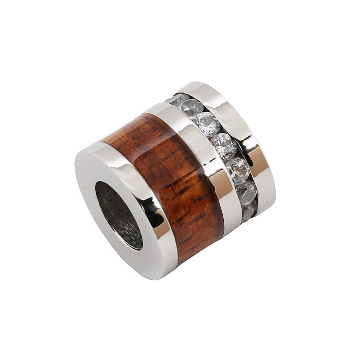 Titanium Koa Wood Cubic Zirconia Barrel Pendant 10mm