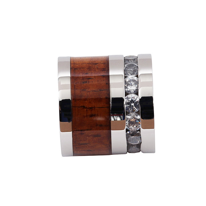 Titanium Koa Wood Cubic Zirconia Barrel Pendant 10mm