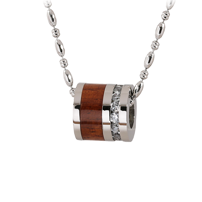 Titanium Koa Wood Cubic Zirconia Barrel Pendant 10mm