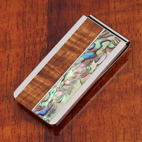 Original Hawaii Koa Wood Abalone Inlaid Stainless Steel Made Money Clip