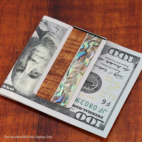 Original Hawaii Koa Wood Abalone Inlaid Stainless Steel Made Money Clip