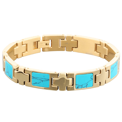 Yellow Gold Plated Turquoise Inlay Bracelet - Makani Hawaii Jeweler