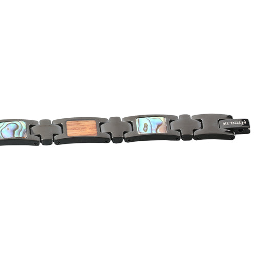 Koa Wood Abalone Inlay Bracelet Iron Plated Black - Hanalei Jeweler