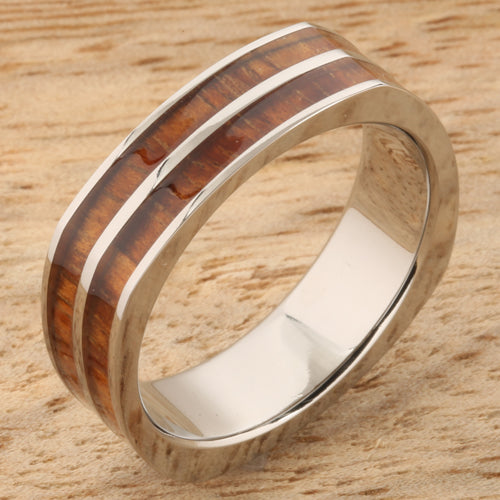 Koa Wood Titanium Wedding Ring Double Row Square 6mm