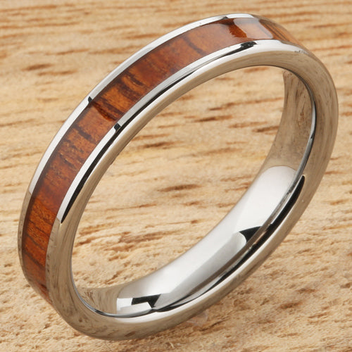 4mm Natural Hawaiian Koa Wood Inlaid Tungsten Flat Wedding Ring