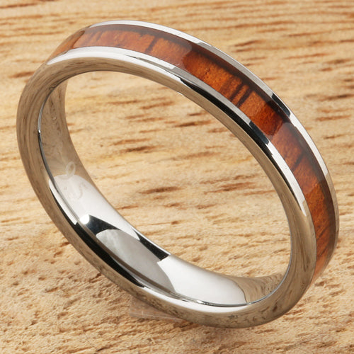 4mm Natural Hawaiian Koa Wood Inlaid Tungsten Flat Wedding Ring