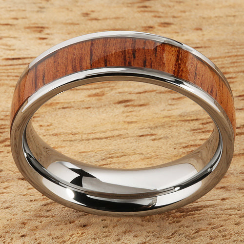 6mm Natural Hawaiian Koa Wood Inlaid Tungsten Flat Wedding Ring