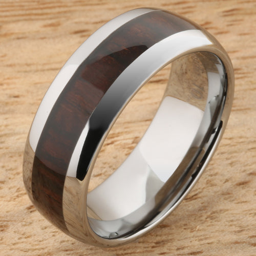8mm Cocobolo (Red Wood) Inlaid Tungsten Oval Wedding Ring