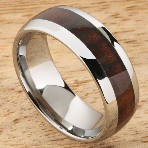 8mm Cocobolo (Red Wood) Inlaid Tungsten Oval Wedding Ring