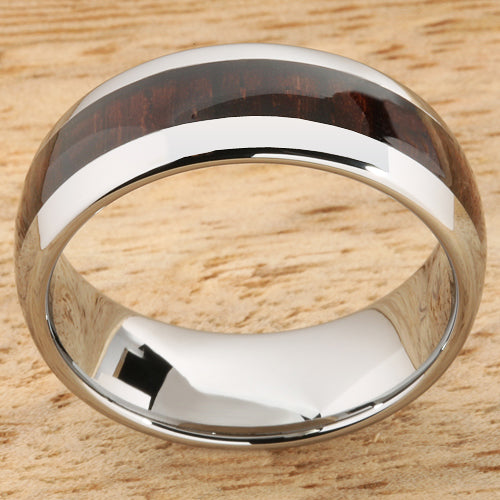 8mm Cocobolo (Red Wood) Inlaid Tungsten Oval Wedding Ring