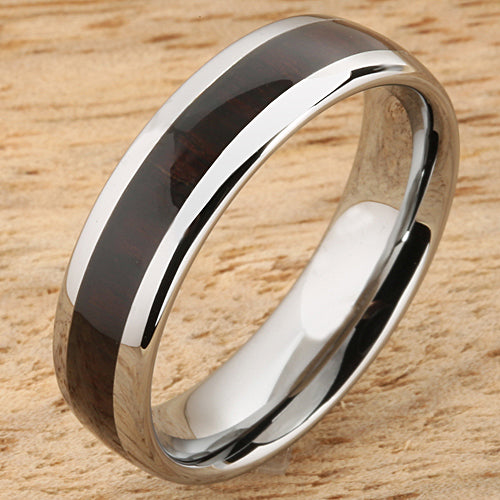 6mm Cocobolo (Red Wood) Inlaid Tungsten Oval Wedding Ring