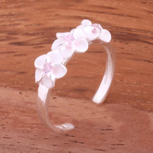 Three 4mm Plumeria with Clear CZ Toe Ring