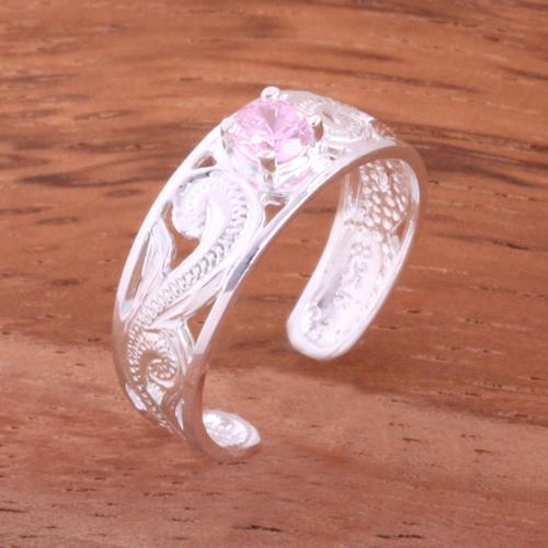 Hawaiian Scroll See Through with Clear Round CZ Toe Ring