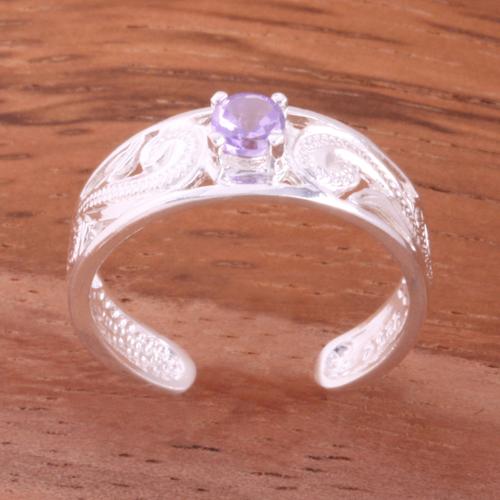 Hawaiian Scroll See Through with Clear Round CZ Toe Ring