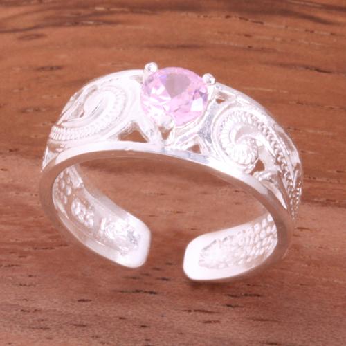 Hawaiian Scroll See Through with Clear Heart CZ Toe Ring