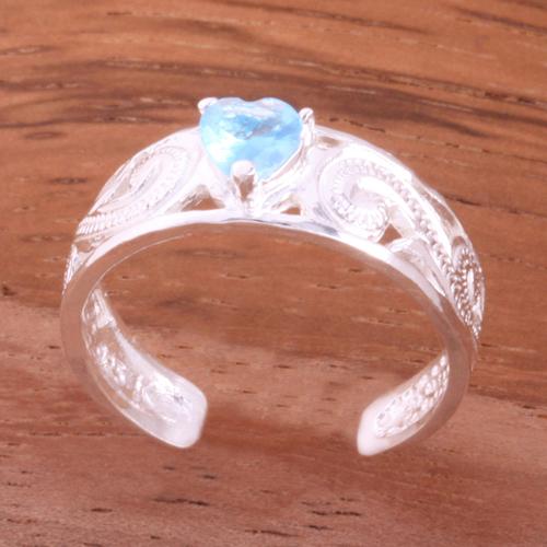 Hawaiian Scroll See Through with Clear Heart CZ Toe Ring