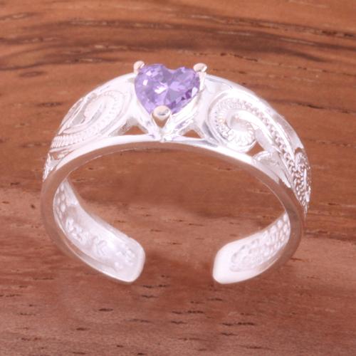 Hawaiian Scroll See Through with Clear Heart CZ Toe Ring