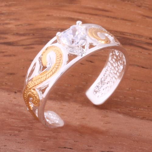 Hawaiian Scroll See Through with Clear Heart CZ Toe Ring