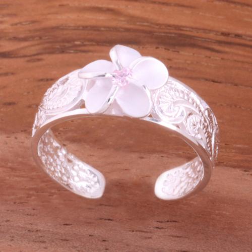 Hawaiian Scroll See Through 8mm Plumeria with Clear CZ Toe Ring