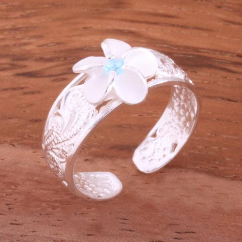 Hawaiian Scroll See Through 8mm Plumeria with Clear CZ Toe Ring