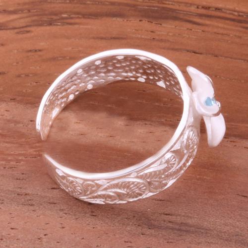 Hawaiian Scroll See Through 8mm Plumeria with Clear CZ Toe Ring