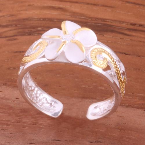 Hawaiian Scroll See Through 8mm Plumeria with Clear CZ Toe Ring