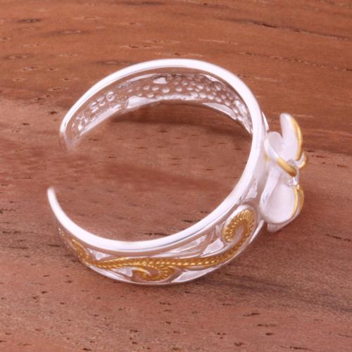 Hawaiian Scroll See Through 8mm Plumeria with Clear CZ Toe Ring