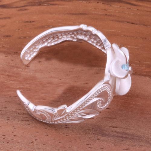 Hawaiian Scroll 8mm Plumeria with Clear CZ Cut Out Edge Toe Ring