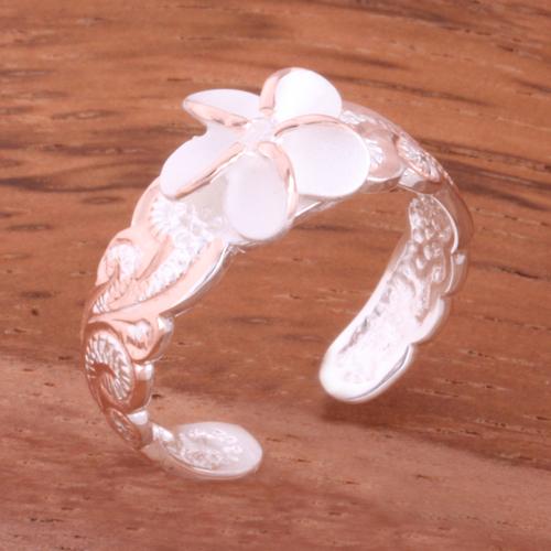 Hawaiian Scroll 8mm Plumeria with Clear CZ Cut Out Edge Toe Ring